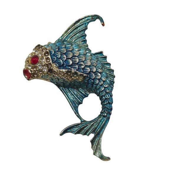 VTG Brooch Fish Enamel Pave Crystal Rhinestone Ocean Sea Life Aquatic Retro Pin - Picture 1 of 8